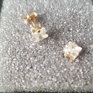 Elegant 10k Yellow Gold Stud Earrings, Cubic Zirconia
